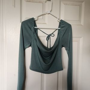teal cowl neck top